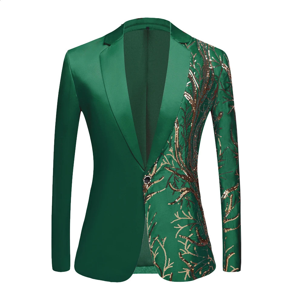 Mentins brillant à paillettes vertes veste veste de châle pour hommes