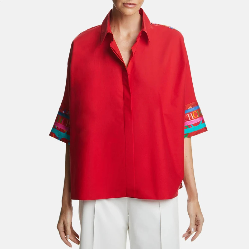 Womens shirt casual womens onethird sleeve retro loose fashion patch work multicolor top 240809