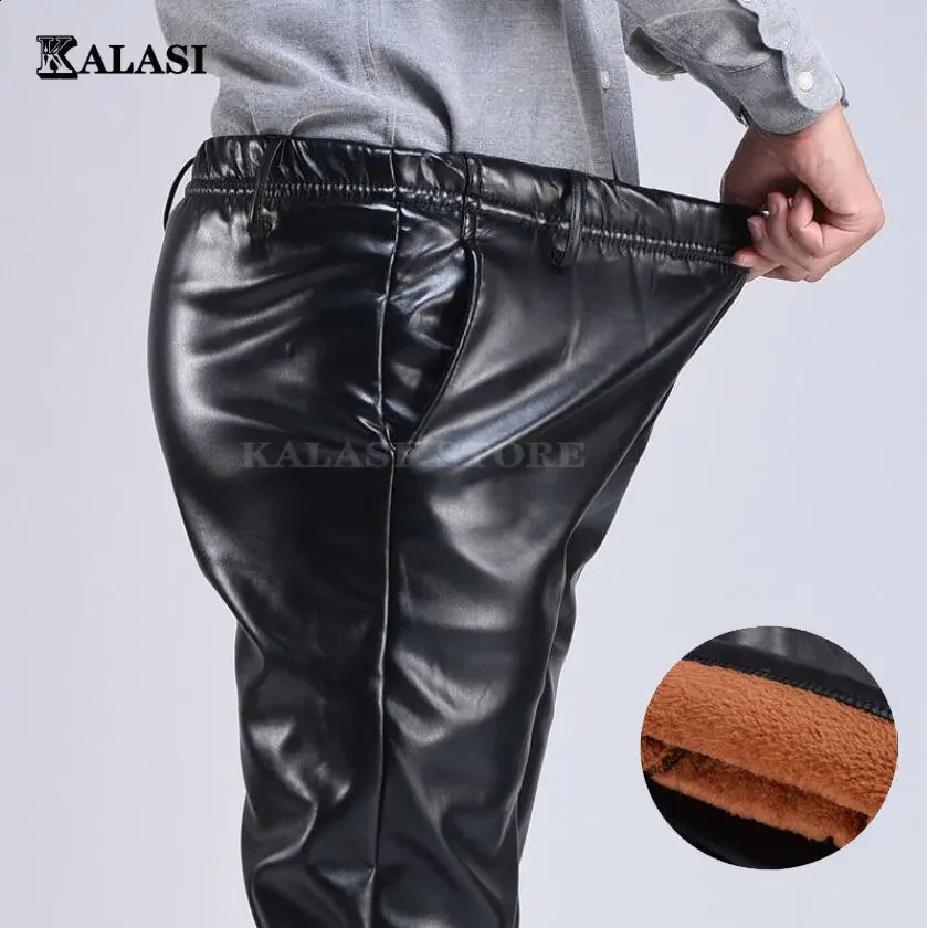 Autumn and Winter Mens Leather Pants Intelligent Casual PU Artificial Trouser Plus Size Large 240809