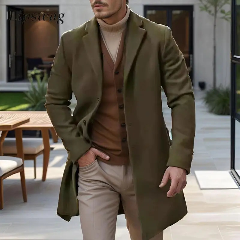 2024 Autumn/Winter Outdoor Mens Casual Wool Jacket Retro Single breasted Mid Collar Mens Fashion Jacket240809