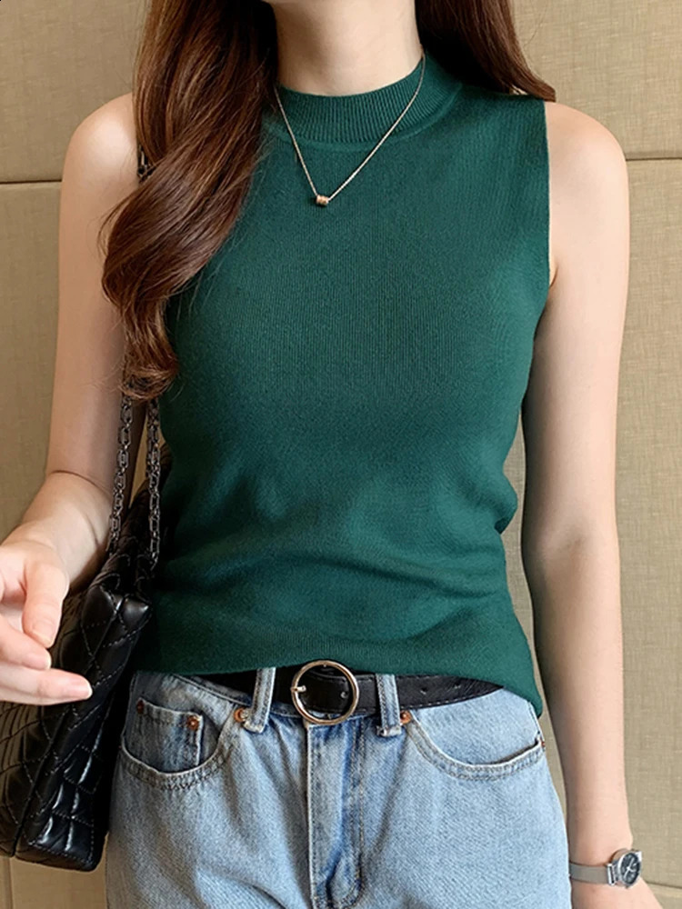 AOSSVIAO 2024 Summer Paradigm Knitted Sleeveless Top Womens Basic Solid Tank Casual ONeck Ultra Thin Tshirt 240809