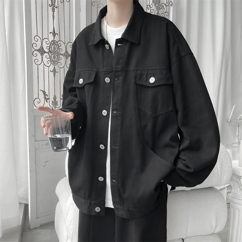 Plot Spring solid collar denim jacket plus size 5XL-M mens clothing loose casual cotton jacket with collar240809