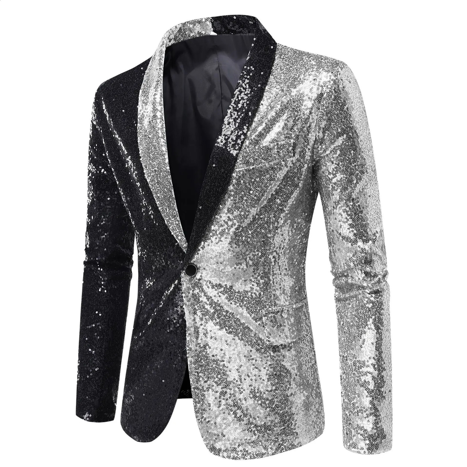 Veste de chair de couture à paillettes à paillettes noir et argent pour hommes à la mode