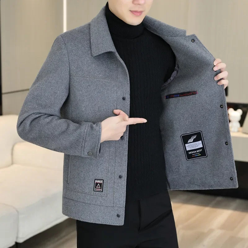 Hommes automne hiver cachemire laine veste col coupé épais chaud haut décontracté manteau 240809