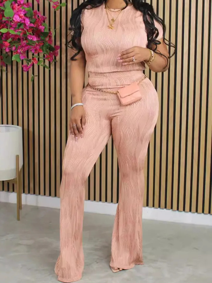 LW plus taille deux pièces ensembles de pantalons évasés à cou rond ensemble ensemble de courts métrages décontractés ensembles de pantalons haut