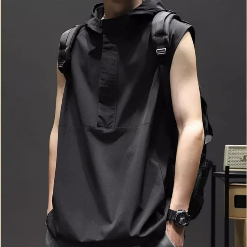 Summer Casual Pullover Shirt Mens Loose Sleeveless Hoodie Cool Boys Versatile Sports Top Solid Underwear240809