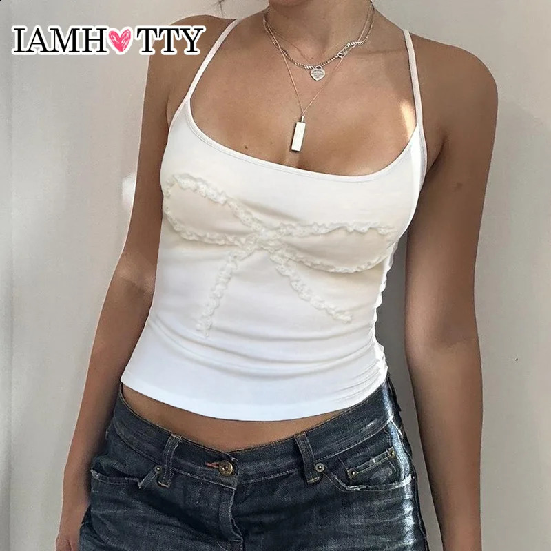 Iamty mignon rucched arc crop top femmes décontractée basique ajusté sans manches top été coréen style coréen camisole y2k kawaii tops 240810