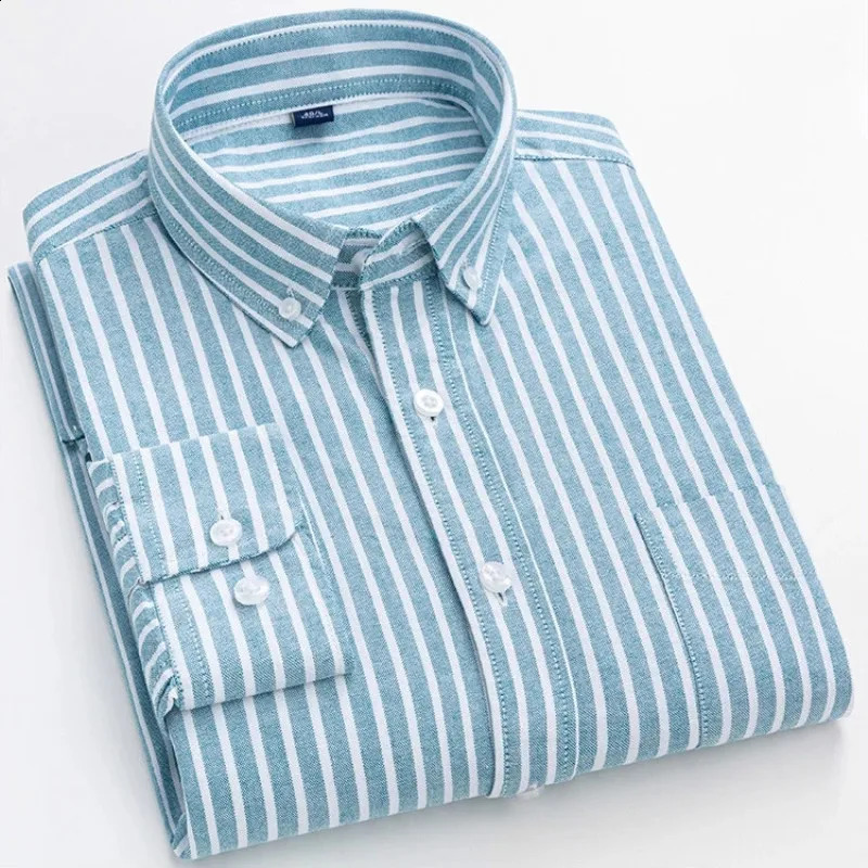 Cotton High Quality Large Size 8XL Stripe Oxford Shirts Mens Long Sleeve Plaid Dress Shirt Male Casual Slim Fit Clothing 240810