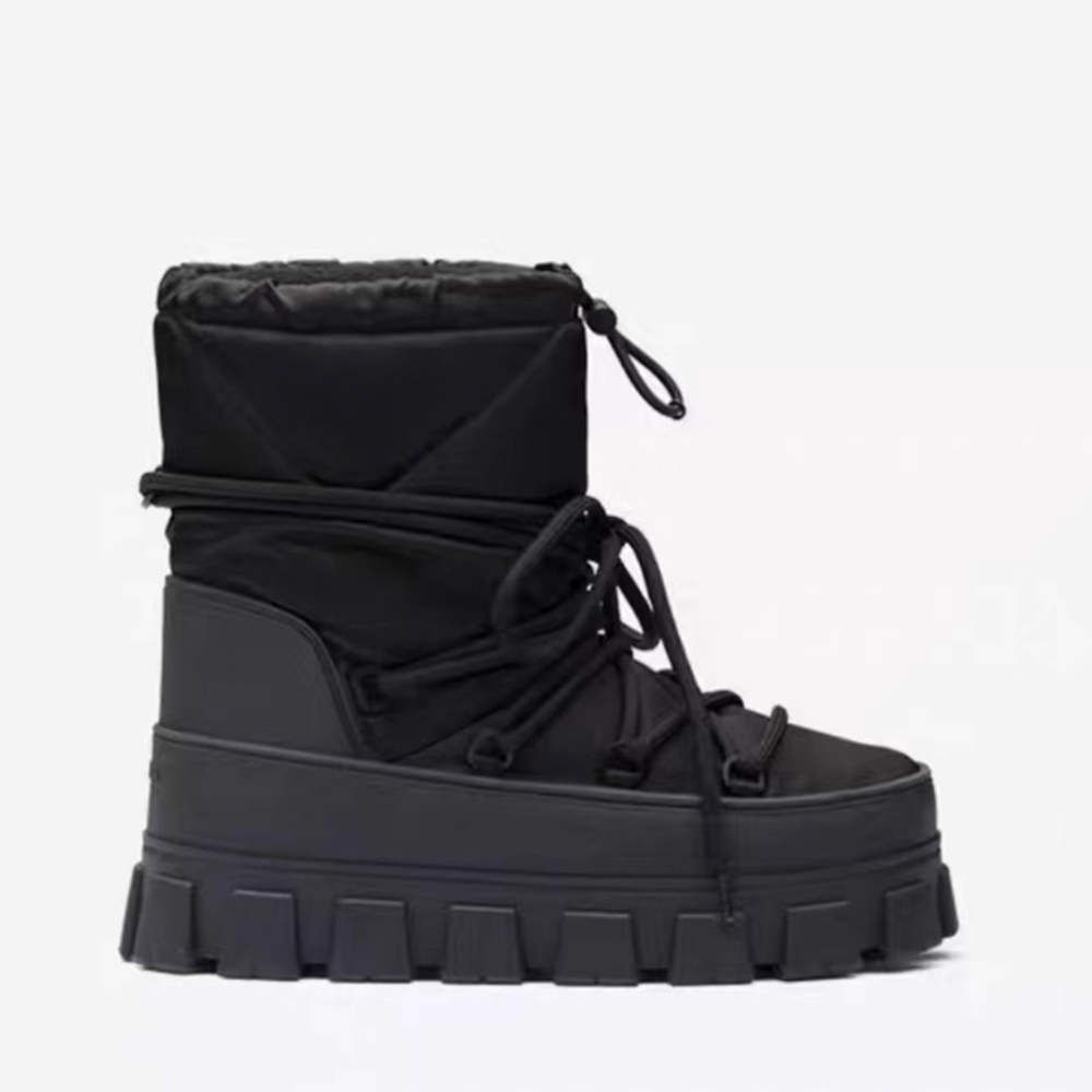 Top quality Nylon Plaque Ankle Boots Slip-On Chunky bottom Bootie Round toe Lace up Ski Snow boot women's luxury designer winter ankle booties