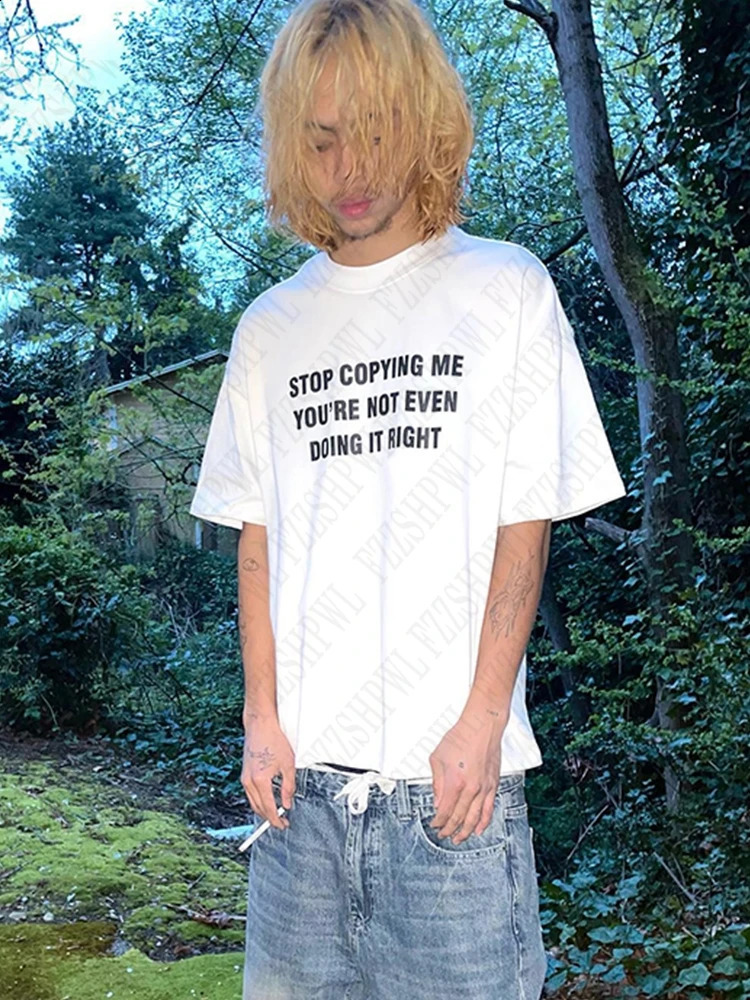 Style American Casual Streetwear Punk Rock Harajuku Y2K Tops lâches Hip Hop Fashion Vintage Letter Impression de coton T-shirts 240810