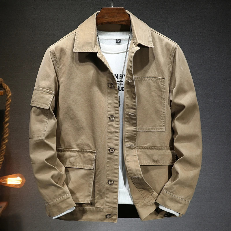 Mens American Style Vintage Denim Jacket spring and autumn style Casual Fashion High Quality Cotton Dark Khaki Jacket 240810