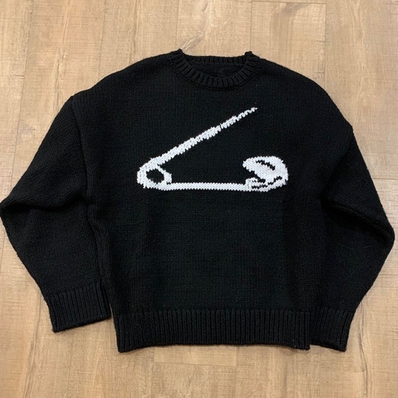 Pullage pour femmes en tricot avec un imprimé graphique rétro automne unisexe hip-hop streetwear latte art punk y2k vêtements gothic pull240810