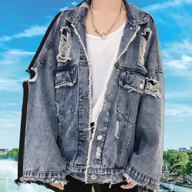 Spring Autumn Jacket Retro Hop Style Denim with Multi Pockets Plus Size Fit for Men Streetwear Coat A Stylish Look 240810
