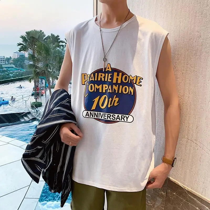 Sleeveless t-shirt mens ins Korean style trendy loose summer sports fitness hurdle vest personalized outer wear hip-hop 240810