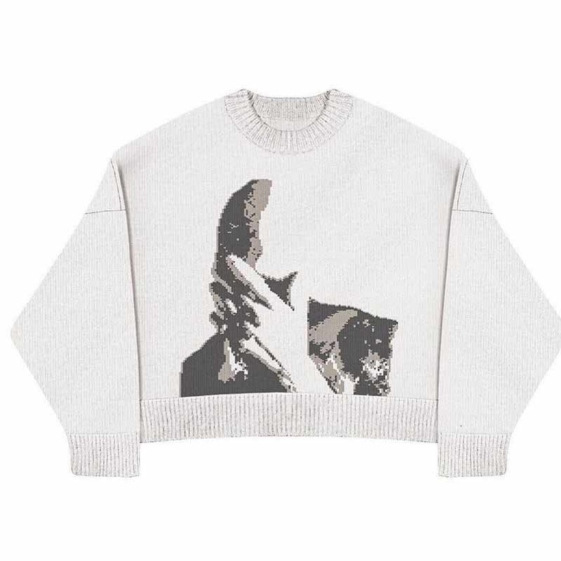 Womens Knitted Gothic Printed Pattern O-neck Pullover Sweater Street Clothing Girls Large Harajuku Knitted Mens Y2k Sweater240810
