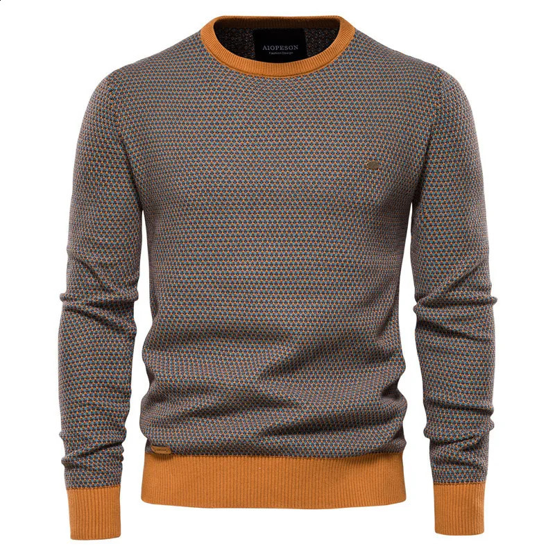 Mens sweater Men round neck color blocking cotton knitwear Fashion casual slim pullover Spring and Autumn mens stripe 240810