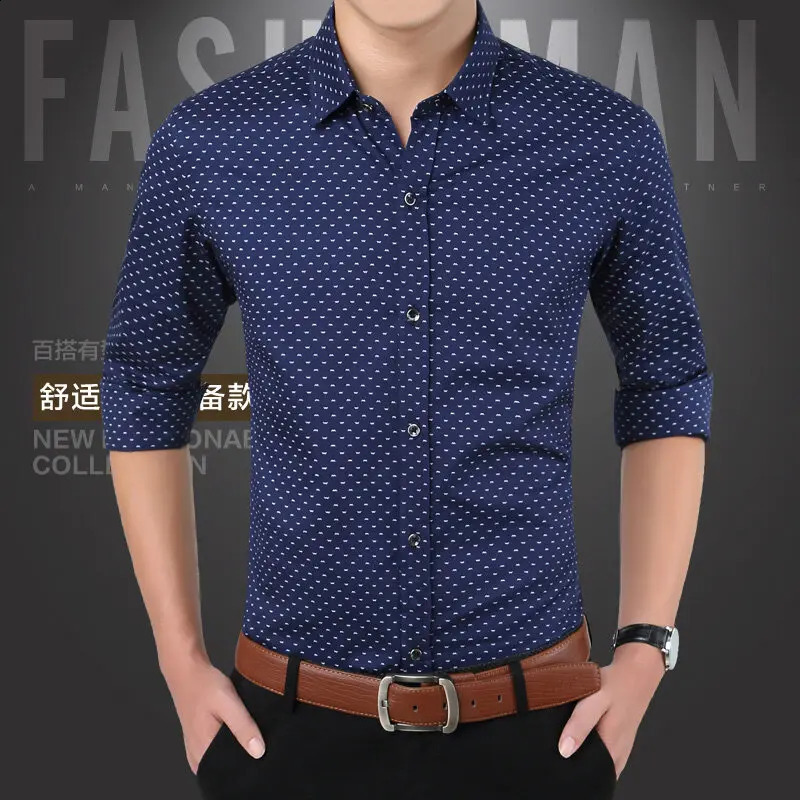 Fashionable printed ultra-thin shirt business casual single breasted mens clothing lapel spring and autumn long sleeved shirt240810