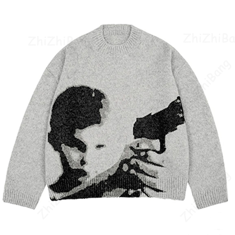Personnage d'anime punk japonais imprimé coton tricoté pour hommes pull street rétro gothique tablier y2k harajuku femme lâche zipper240810