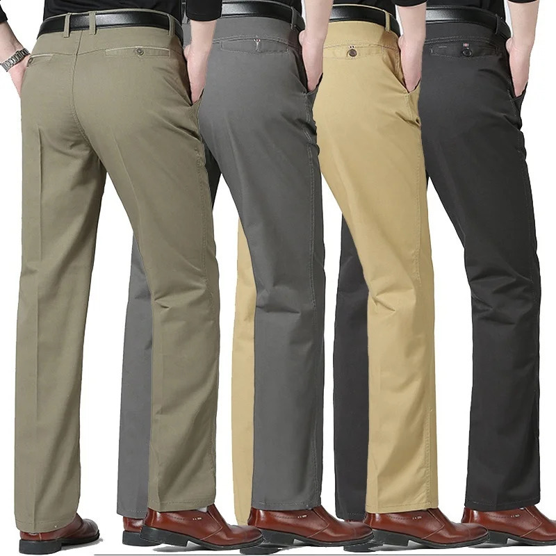 Mens Pants Cotton Casual Stretch Male Trousers Man Long Straight High Quality Plus Size Suit Pant 240810