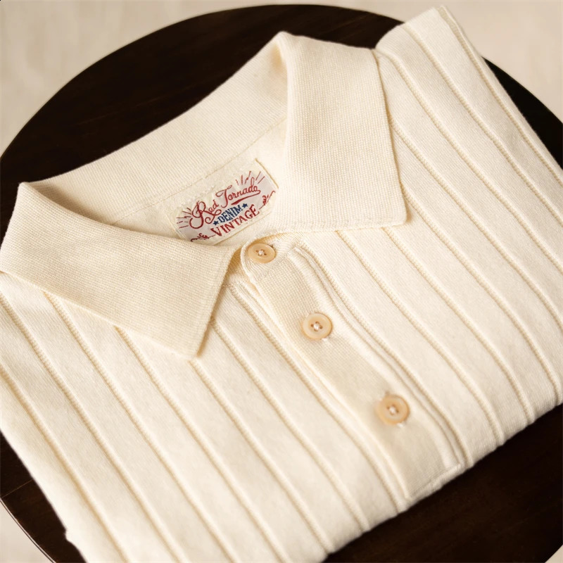 Red Tornado Rib Stripe Polo Shirt Summer Mens TurnDown Collar Casual TShirts 240810