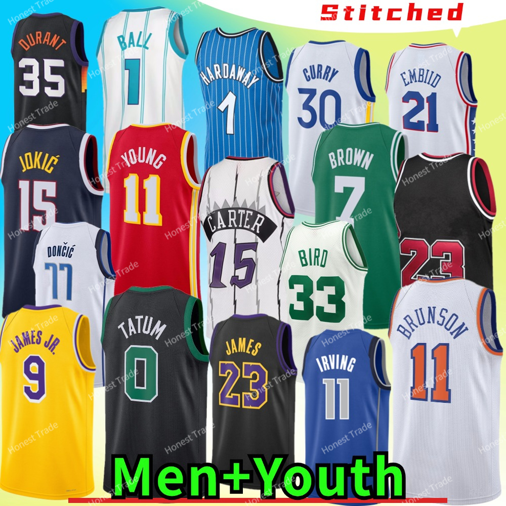 Men Kids Bronny James Jr. 9, Tatum 34, Giannis, Haliburton, Booker, LaMelo Ball, Jokic, Irving, Embiid, Ja 12, Iverson, Young Maillot de Basket R