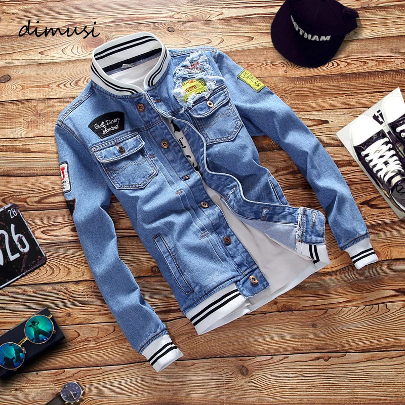 DIMUSI Mens Denim Jackets Fashion Male Trendy Ripped Denim Bomber Coats Mens Casual Windbreaker Cowboy Jeans Jackets Clothing 240810
