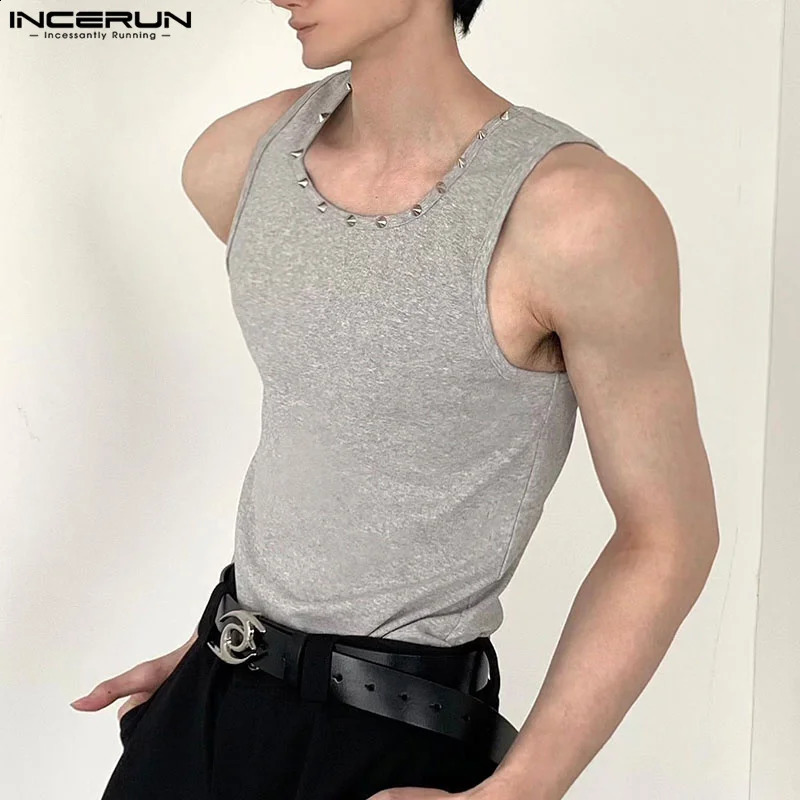INCERUN Men Tank Tops Solid Color Summer O-neck Sleeve Casual Male Vests Streetwear Tops Fitness Fashion Men Clothing S-5XL 240810