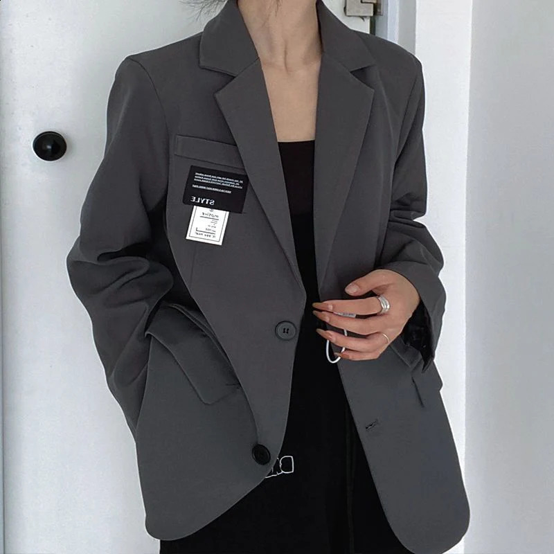 Blazers Women Autumn Korean Elegant Soft Coat Office Lady Solid Harajuku Loose Pocket Single Breasted Trendy Fashion Suit 240810
