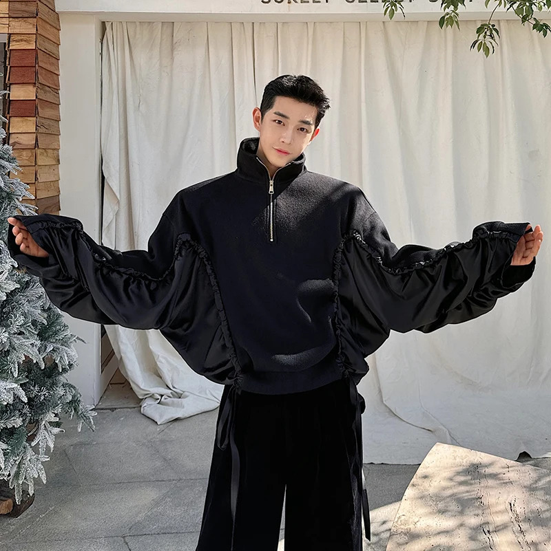 Autumn Winter Men Korean Streetwear Fashion Bat Sleeve Loose Casual High Neck Pullover Knit Sweatshirt Women Sweater Hoodie 240810