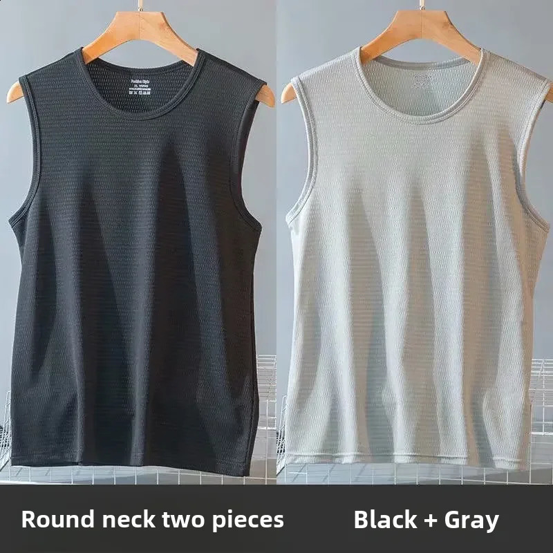 Mens Ice Silk Vest Summer Outerwear Thin Mesh Loose-fit Wide Shoulder Sports Quick Dry Sleeveless T-shirt Trendy 240810