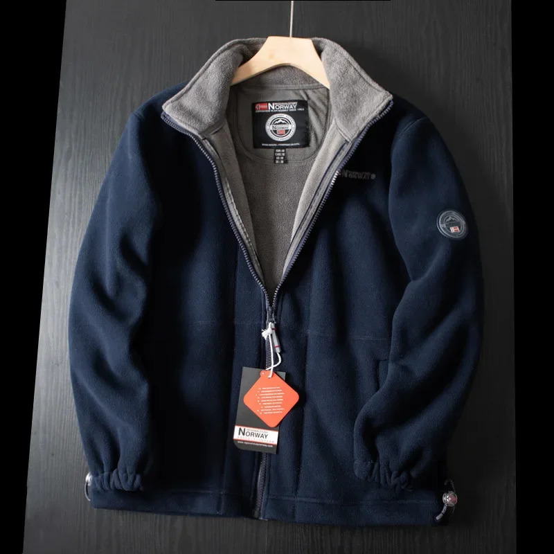 Winter Mens Fleece Jacket Highquality Thickened Warm Solid Color Standing Collar Casual Coat Bomber Jackets Size 3XL 240810