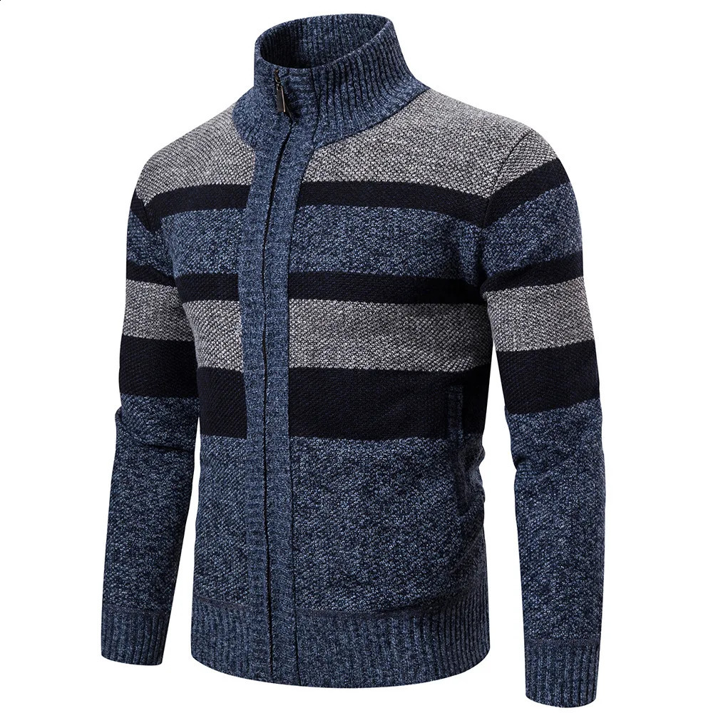 Autumn Winter Cardigan Men Sweaters Jackets Coats Fashion Striped Knitted Slim Fit Coat Mens Clothing 240810