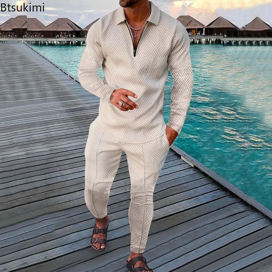 2024 mens spring and autumn clothing set long sleeved polo shirt and pants set 3D printed 2PCS sportswear mens sportswear set S-3XL240810