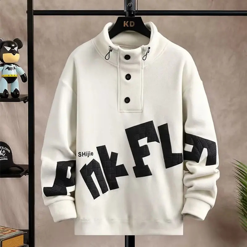 2023 Spring Autumn Mens Sweatshirt Korean Fashion Harajuku Warm High Collar Clothing Top Graphical Hoodie 240824