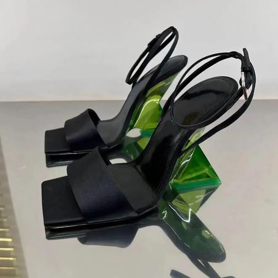 Sandalo Cheope fuchsia black Special-Shaped satin Ankle strap Heel 105mm Square Toes Women's open-toe party evening dress shoes Luxury desig-image-901258418