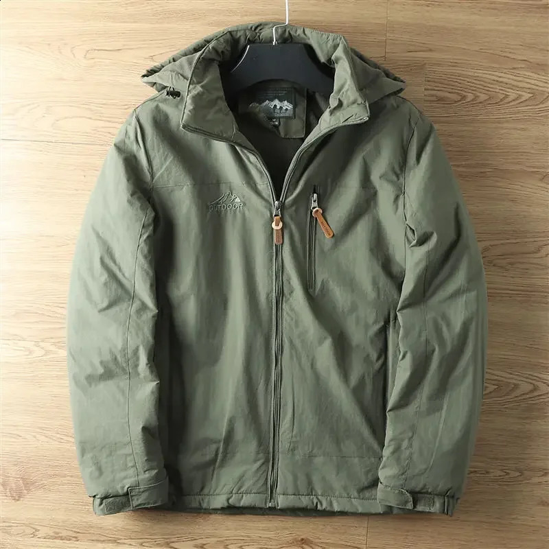 Spring and Autumn Windbreaker Wool Lining Warm Hooded Jacket Mens Coat Waterproof Outdoor Hiking with Oversize 240810