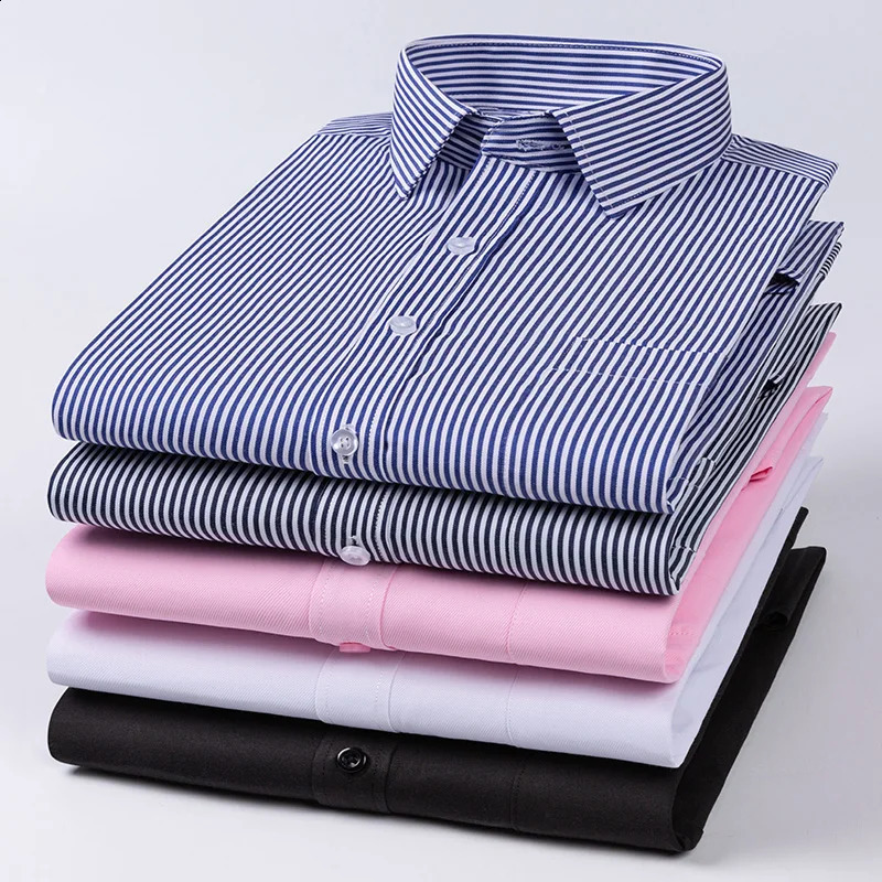 S~8XL Plus size mens long sleeved solid color striped wrinkle resistant non ironing fashionable business office mens clothing240810