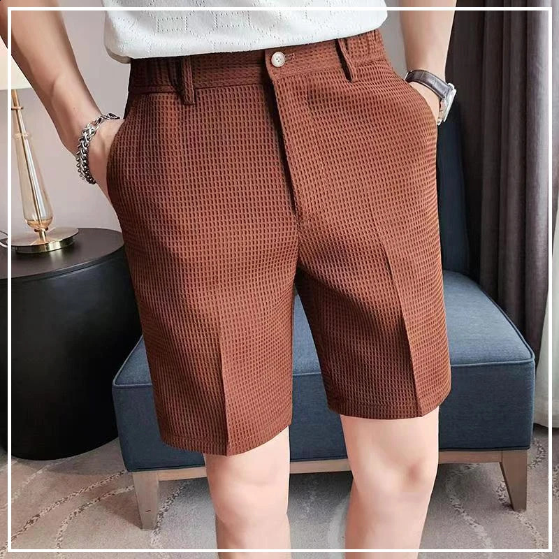 2024 Summer Business Leisure Fashion Edition Loose and Oversized Straight Sleeve Ice waffle Set Mens Split pants240810