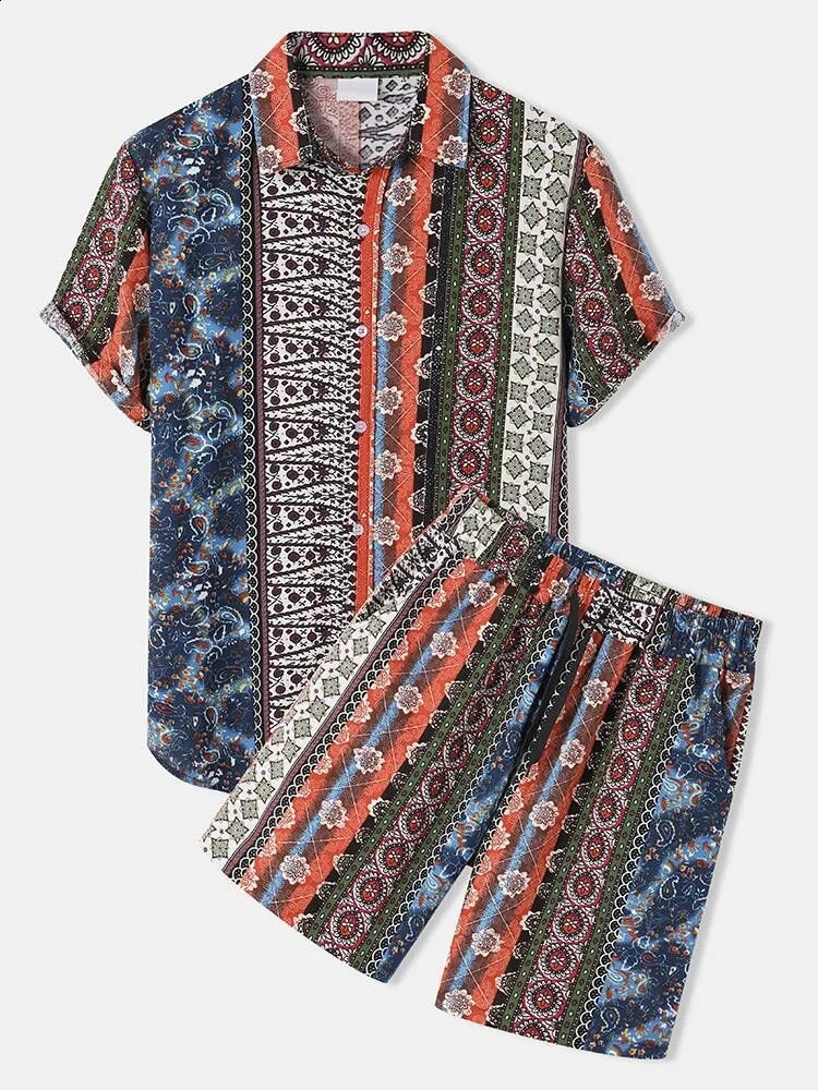 Ensemble de chemises de style ethnique 3D Print Men Men Casual Fashion Couchés à manches courtes Shirts surdimensionnés Shorts de plage d'été Cos