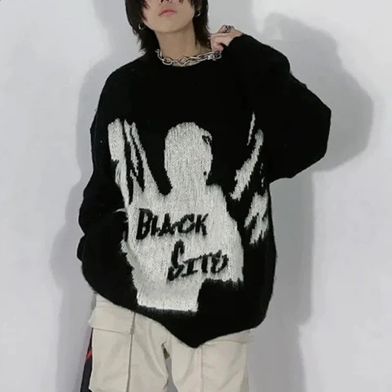 Sweater Womens Gothic Retro Cool Girl Gothic Printing Harajuku Tear Glenge Parachute Street Clothing Korean Super Hip Hop Pullover 240810