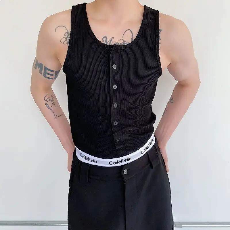 Summer Boyfriend Pullover O-Neck Spliced Button Fashion Solid Color Minimalist Sleeveless All-match Casual Tank Tops 240810
