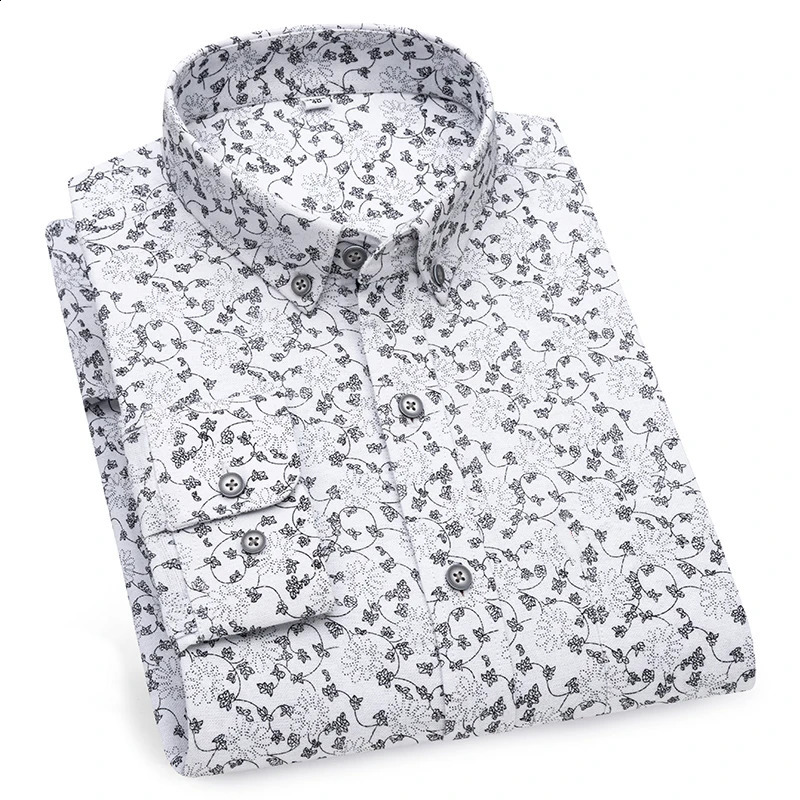Coton 100% coton pur chemise à manches longues avec imprimé floral Robe de bureau respirante et mode de travail standard décontracté et à la mode