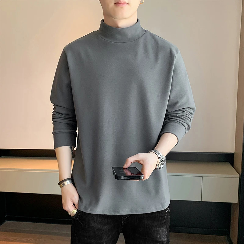 Spring and autumn mens sweater casual Sweatshirt solid color high collar top fashion O neck slim pullover 240810