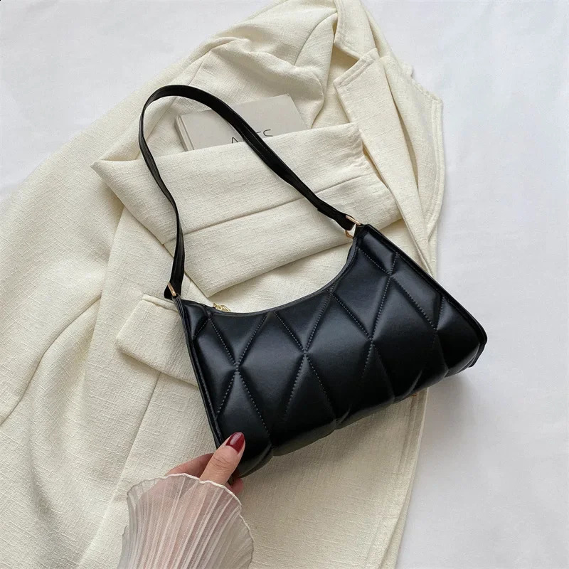 Black PU Leather Shoulder Bag Retro Solid Color Casual Female Hobos Handbags Fashion Shopper Clutch Purse 240830Z