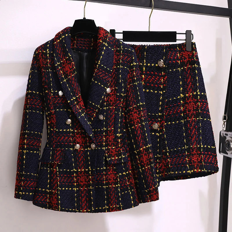 Veste de veste de costume en laine élégante pour femmes et jupe courte à deux pièces travail d'hiver Jacquard Office Uniform240810