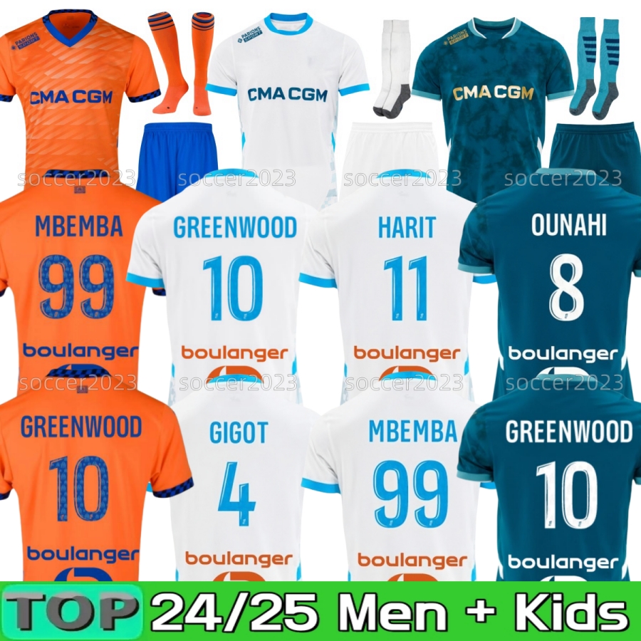 24 25 maillot de football Greenwood Maillot MBEMBA Cuisance Guendouzi Clauss Ounahi Sarr Shirts Football Men Kids Kits Veretout Under 2024 Om Mar