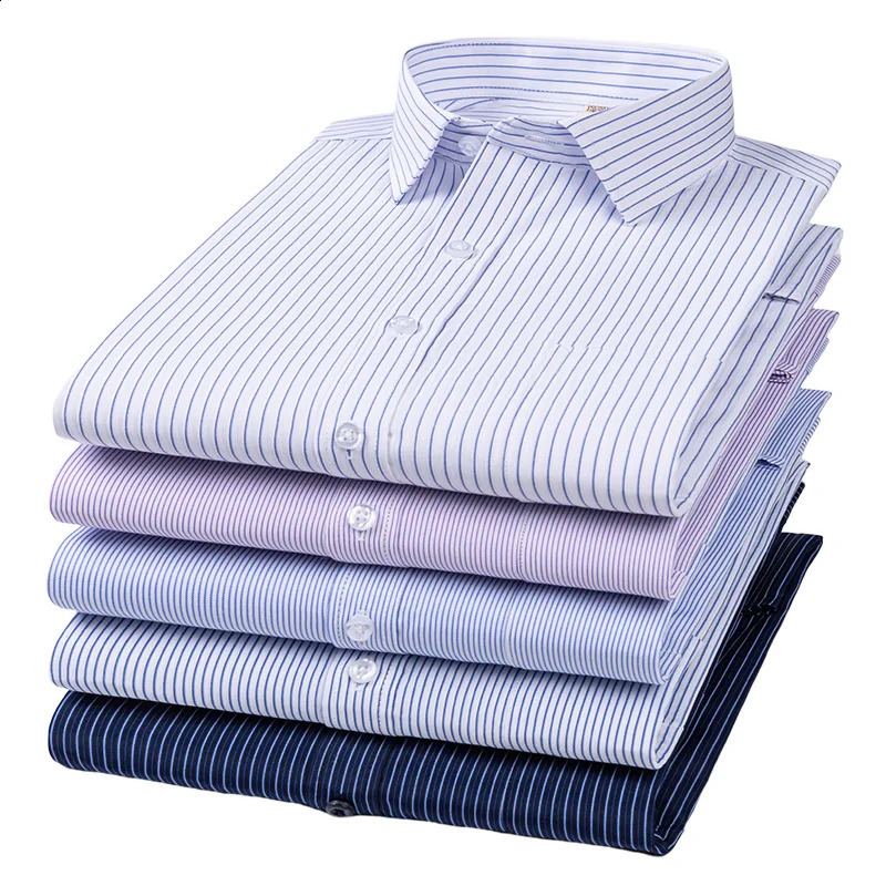 Mens formal shirt long sleeved oversized office solid color striped wrinkle proof non ironed fashionable business white shirt S~8XL240810