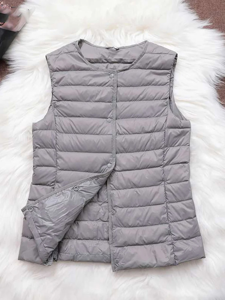 Fitaylor 90% Ultra Light White Duck Down Women Vest Thin Coat Women Duck Down Sleeveless Jacket V Collar Or O Collar Coat 240812