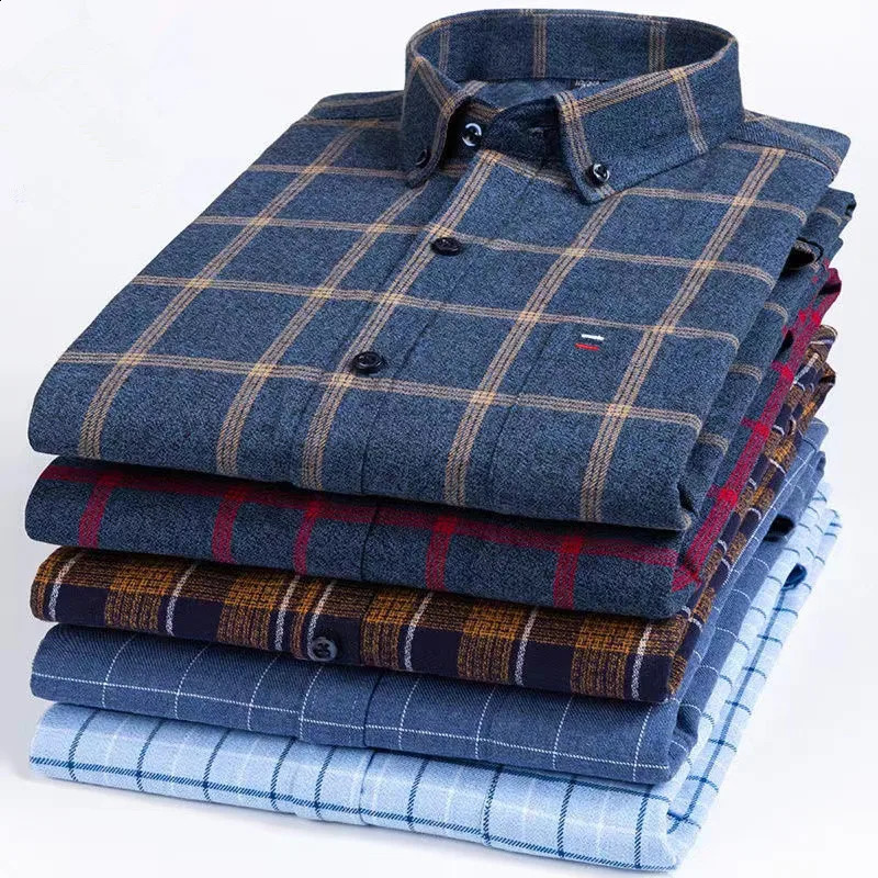 Pure Cotton Mens Plaid Shirt Long Sleeve Regular Fit Men Casual Oversized Shirt Leisure Autumn Spring Male Blouse Plus Size 240810