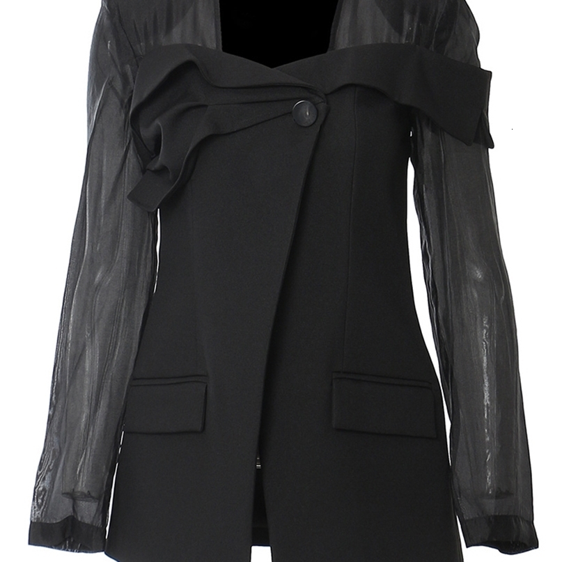 EAM Women Black Mesh Perspective Elegant Blazer Square Collar Long Sleeve Jacket Fashion Spring Autumn 1DH3990 240810CJ